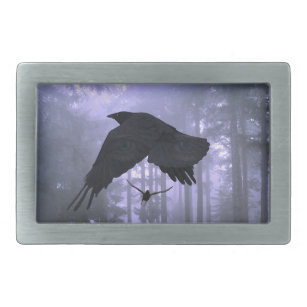 Flying Ravens, Forest & Eerie Eyes Rechteckige Gürtelschnalle