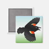 Flying Red-Flüinged Blackbird Magnet (Vorderseite/Rückseite)