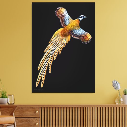 Flying Reeves Pheasant Wrapped Canvas Leinwanddruck (Insitu (Wohnzimmer))