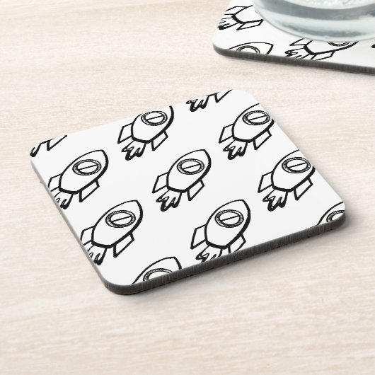 Flying Rocket Sketch-Muster Getränkeuntersetzer (Linke Seite)