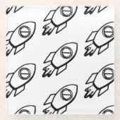 Flying Rocket Sketch-Muster Glasuntersetzer (Vorderseite)