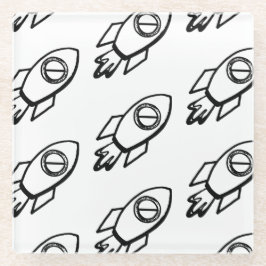 Flying Rocket Sketch-Muster Glasuntersetzer