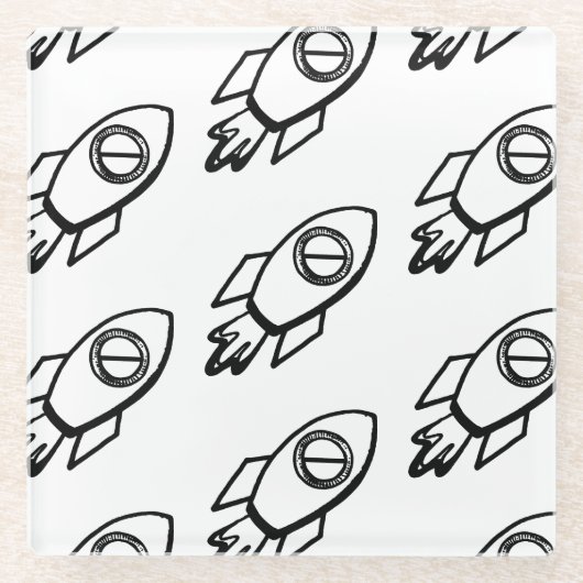 Flying Rocket Sketch-Muster Glasuntersetzer (Vorderseite)