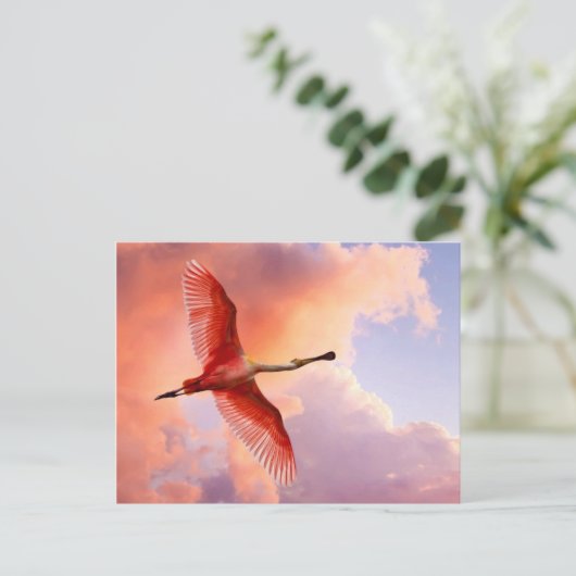 Flying Roseate-Spoonbill Postkarte (Stehend Vorderseite)