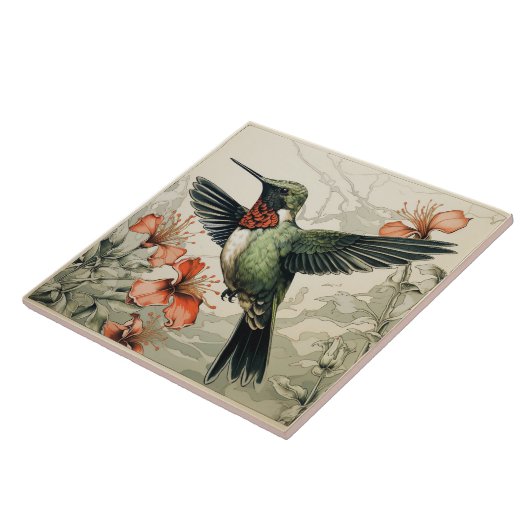 Flying Ruby-Throated Hummingbird Fliese (Seite)