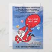 Flying Santa Blue Sky White Elephant Party Einladung (Vorderseite)