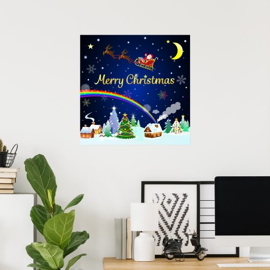 Flying Santa Claus mit Crescent Moon Poster (Heimbüro)