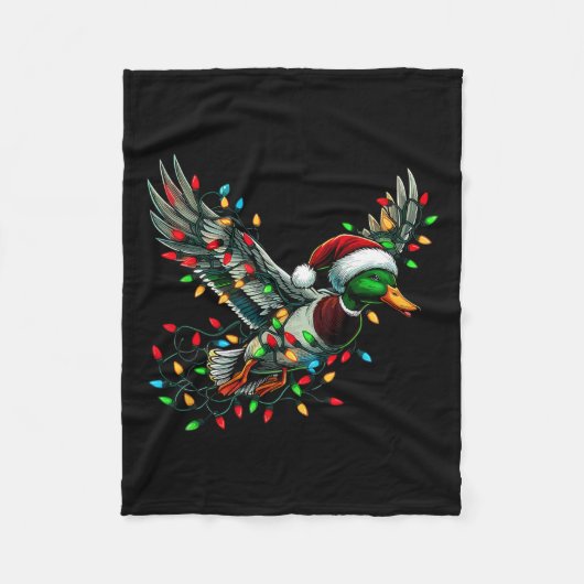 Flying Santa Duck mit Weihnachtslicht Jagd Se Fleecedecke (Vorderseite)