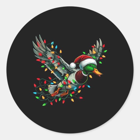 Flying Santa Duck mit Weihnachtslicht Jagd Se Runder Aufkleber (Vorderseite)