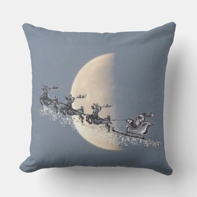 Flying Santa in Reindeer-Sled Christmas Pillow Kissen (Vorderseite)