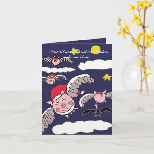 Flying Santa Pig Karte (Gelbe Blume)