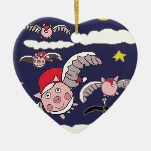 Flying Santa Pig Keramik Ornament