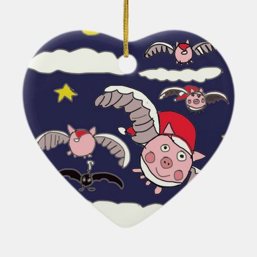 Flying Santa Pig Keramik Ornament (Hinten)