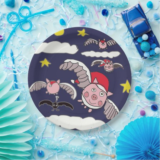 Flying Santa Pig  Pappteller (Party)
