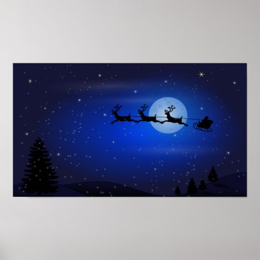 Flying Santa und seine Rentiere in der Nacht Poster (Vorne)