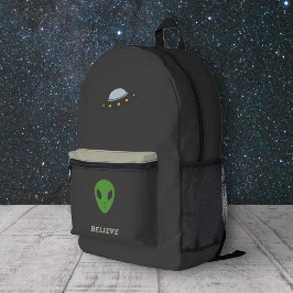 Flying Saucer & Green Alien Bedruckter Rucksack