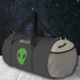Flying Saucer & Green Alien Duffle Bag