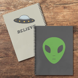 Flying Saucer & Green-Alien-Notebook Notizblock