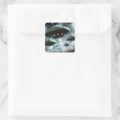 Flying Saucer Invasion Quadratischer Aufkleber (Tasche)