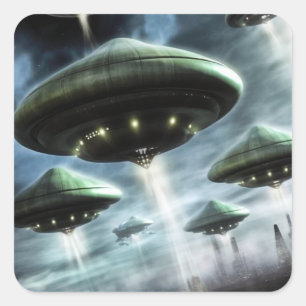 Flying Saucer Invasion Quadratischer Aufkleber