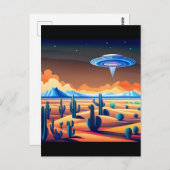 Flying Saucer über Wüstenlandschaft Postkarte (Vorne/Hinten)