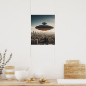 Flying Saucer UFO über City Poster (Küche)