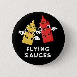 Flying Sauces Funny Food Pub Dark BG Button