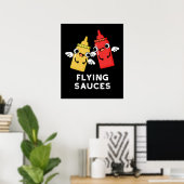 Flying Sauces Funny Food Pub Dark BG Poster (Heimbüro)