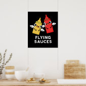 Flying Sauces Funny Food Pub Dark BG Poster (Küche)