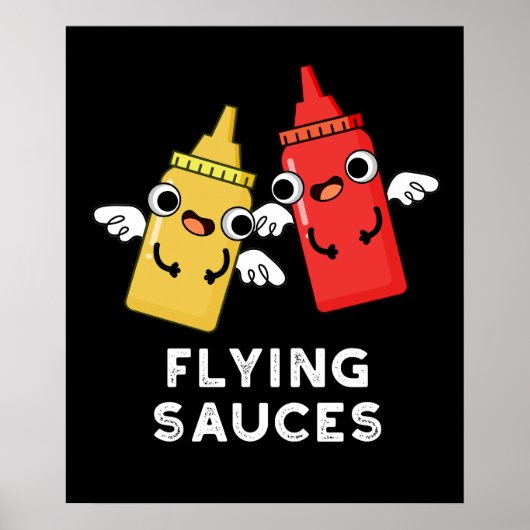 Flying Sauces Funny Food Pub Dark BG Poster (Vorne)