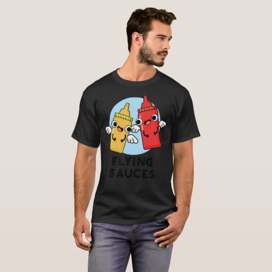 Flying Sauces Funny Food Puns T-Shirt (Vorne ganz)