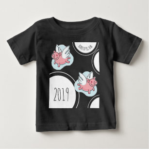 Flying Schweine New Baby geboren Custom Year Black Baby T-shirt