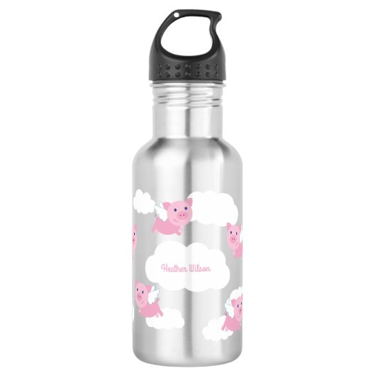 Flying Schweine Niedlich Kids Wasserflasche mit Na (Vorderseite)
