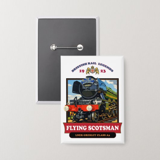 Flying Scotsman 4472 Steam Locomotive Retro Poster Button (Vorderseite/Rückseite)