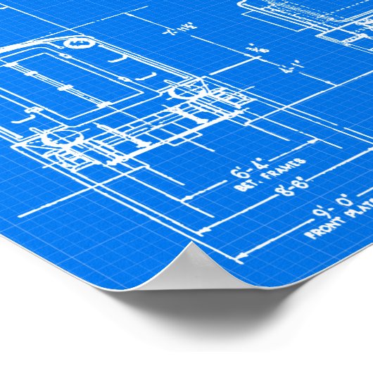 Flying Scotsman Blue Print Poster (Ecke)