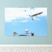 Flying Sitting Seagulls Birds Blue Sky Leinwanddruck (Insitu (Holzboden))