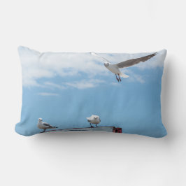 Flying Sitting Seagulls Birds Blue Sky Lendenkissen