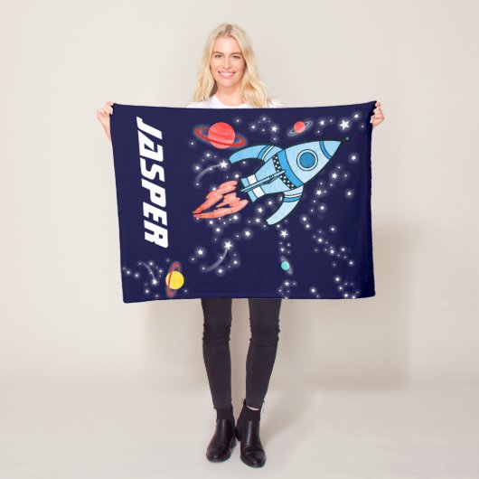 Flying Space Rakete blaue Planeten und Sterne Fleecedecke (Beispiel)