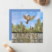 Flying Sparrow Blue Sky Blank Flat Note Card Mitteilungskarte (Vorderseite/Rückseite Beispiel)