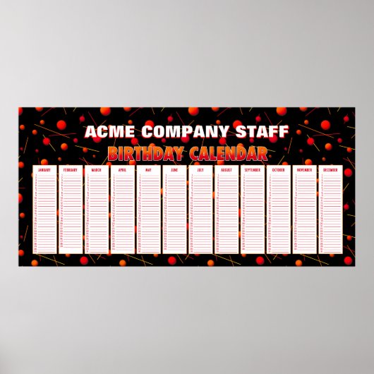 Flying Spheres Perpetual Birthday Calendar Poster (Vorne)