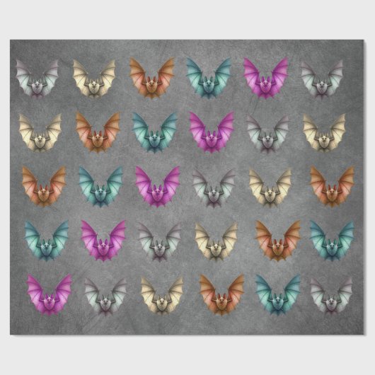 Flying Spooky Fledermäuse Verschiedene Farben Grun Geschenkpapier (Flach)