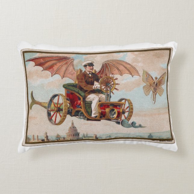 Flying Steampunk Car Accent Pillow Zierkissen (Vorderseite)