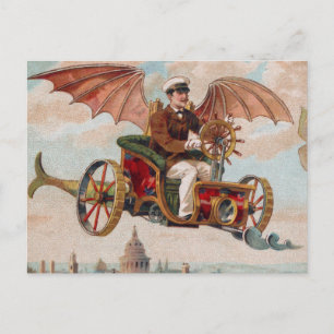 Flying Steampunk Car Postcard Postkarte