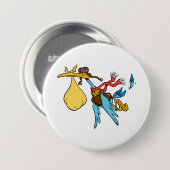 Flying Stork Cartoon mit Goggles und Baby Bundle Button (Vorne & Hinten)