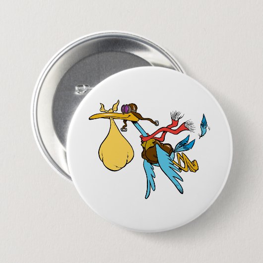 Flying Stork Cartoon mit Goggles und Baby Bundle Button (Vorne & Hinten)