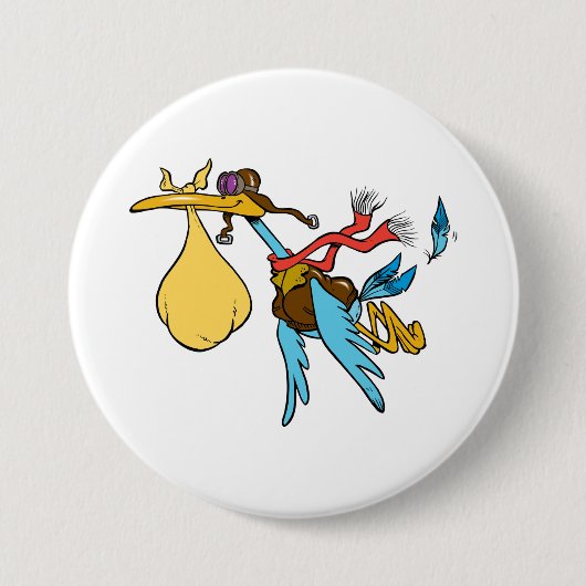 Flying Stork Cartoon mit Goggles und Baby Bundle Button (Vorderseite)