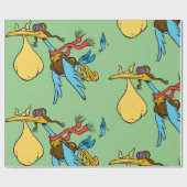 Flying Stork Cartoon mit Goggles und Baby Bundle Geschenkpapier (Flach)