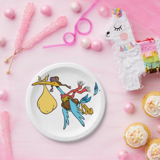 Flying Stork Cartoon mit Goggles und Baby Bundle Pappteller (Party)