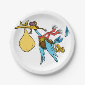 Flying Stork Cartoon mit Goggles und Baby Bundle Pappteller (Vorderseite)