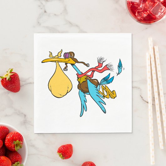Flying Stork Cartoon mit Goggles und Baby Bundle Serviette